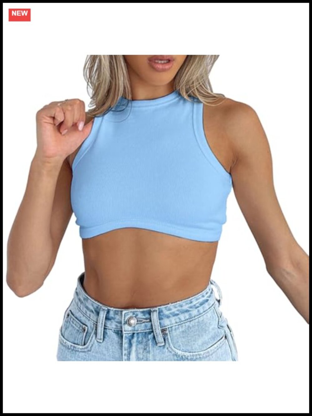 Ribbed Knit Sleeveless Crop Top Women Cotton Spandex Racerback